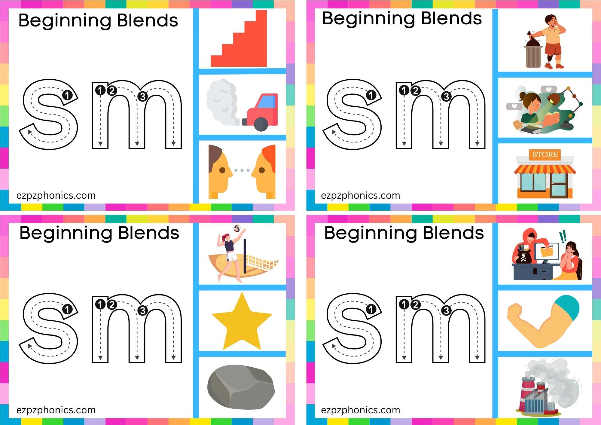SM Beginning Blends Clip Cards Trace The Letters And Clip The Correct Image Set 2